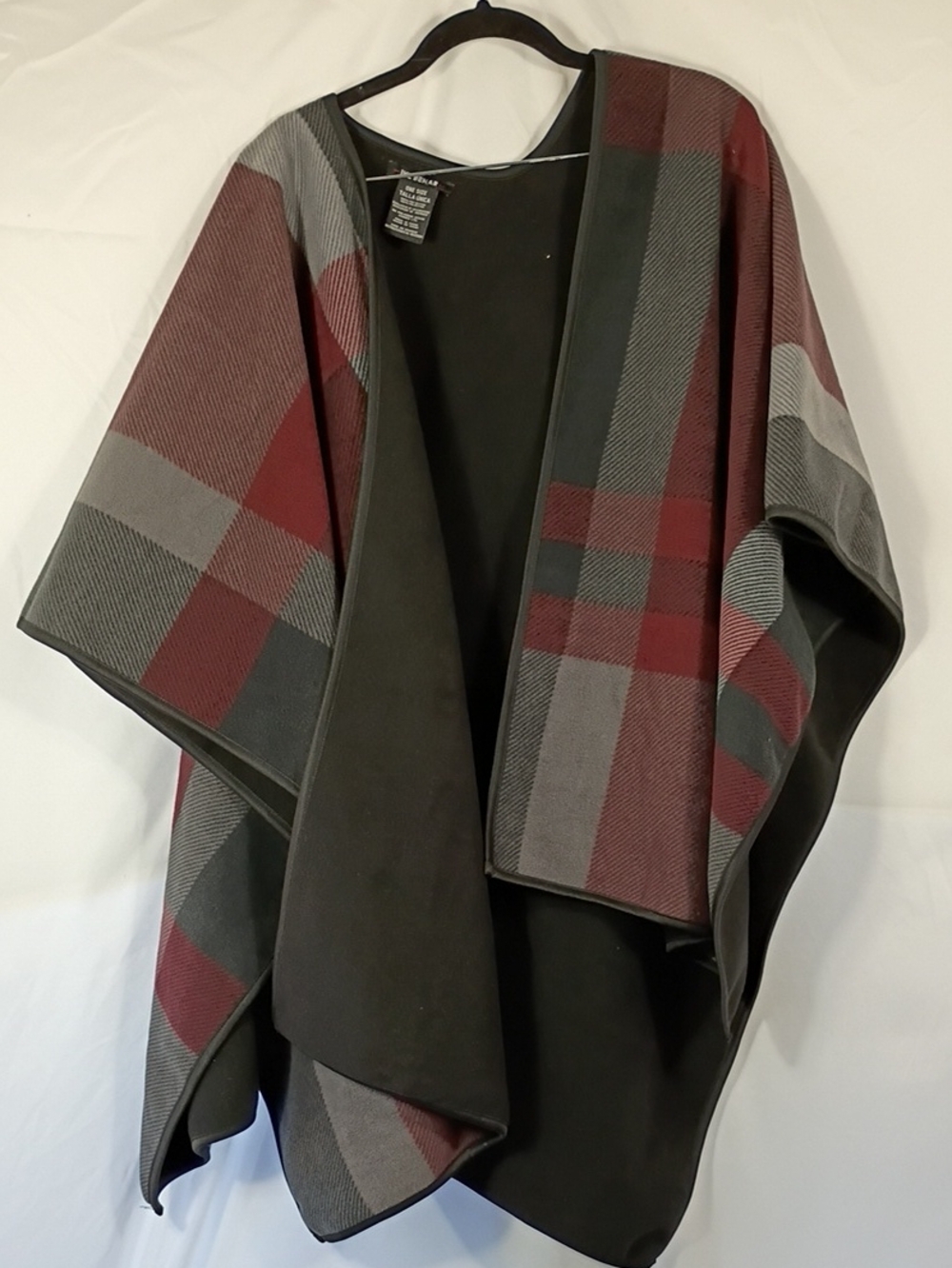 EUC IKE Behar Reversible Plaid Cape Shawl Poncho Wrap Women One Size Blanket